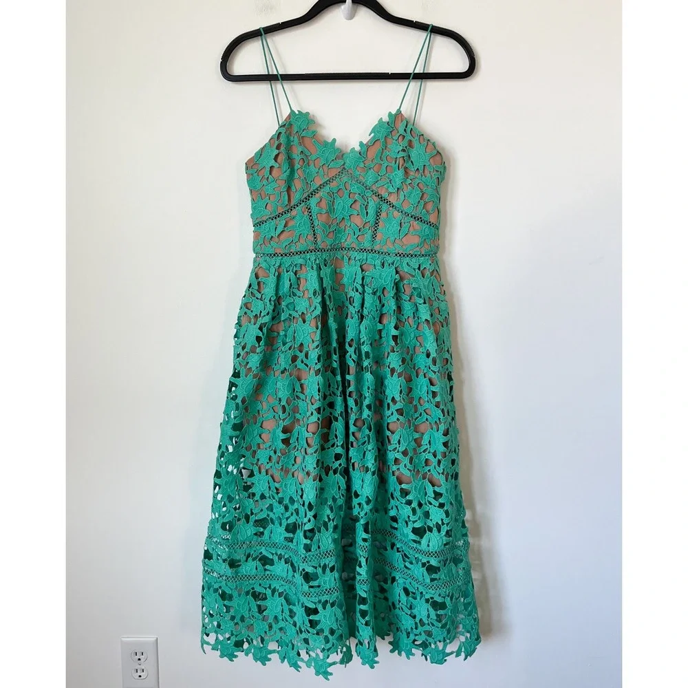 Self-Portrait Azaelea Midi Dress Spearmint Green Womens 6 - Picture 3 of 15